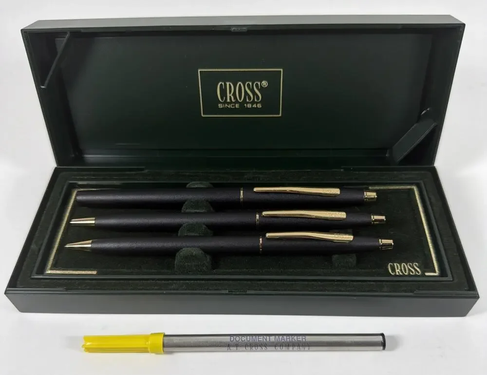 Cross Set of 3 - 1 Twist Pen 1 Capped Pen & 1 Mechanical Pencil - Black & Gold